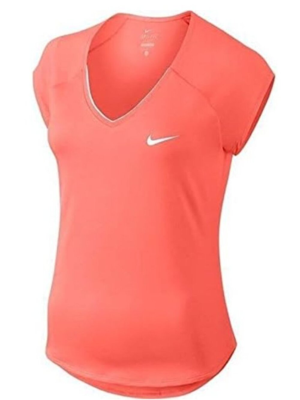 Nike Women’s Coral Hyper Orange Court Dri-Fit V-Neck Short Sleeve Super Soft Tee